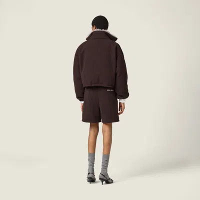 Miu Miu Logo Gabardine Bomber Jacket In Brown