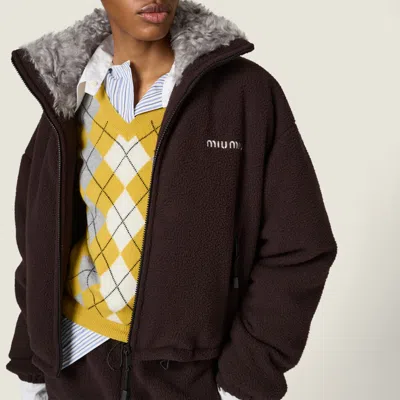 Miu Miu Logo Gabardine Bomber Jacket In Brown