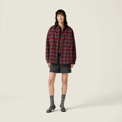 Miu Miu Medium-weight Plaid Check Down Jacket In Brown