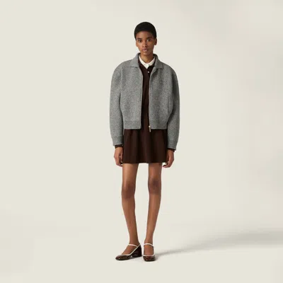 Miu Miu Shetland Wool And Cashmere Zipper Cardigan In Gray