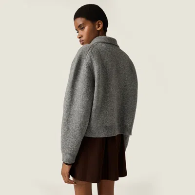 Miu Miu Shetland Wool And Cashmere Zipper Cardigan In Gray