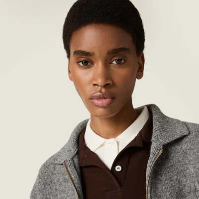 Miu Miu Shetland Wool And Cashmere Zipper Cardigan In Gray