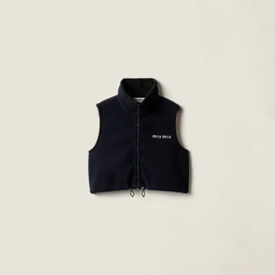 Miu Miu Sleeveless High Collar Drawstring Vest In Black