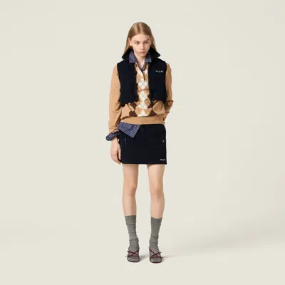 Miu Miu Sleeveless High Collar Drawstring Vest In Black