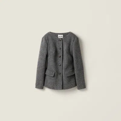 Miu Miu Light Shetland Wool Jacket In Gray