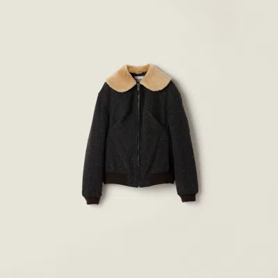Miu Miu Shetland Wool Blouson Jacket In Black