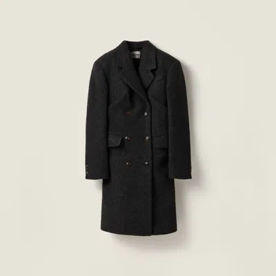 Miu Miu Double-breasted Shetland Wool Coat In Black