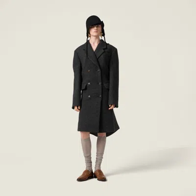 Miu Miu Double-breasted Shetland Wool Coat In Black