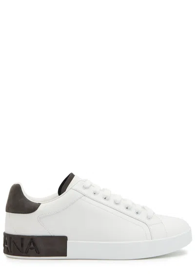 Dolce & Gabbana Portifano Panelled Leather Sneakers In White