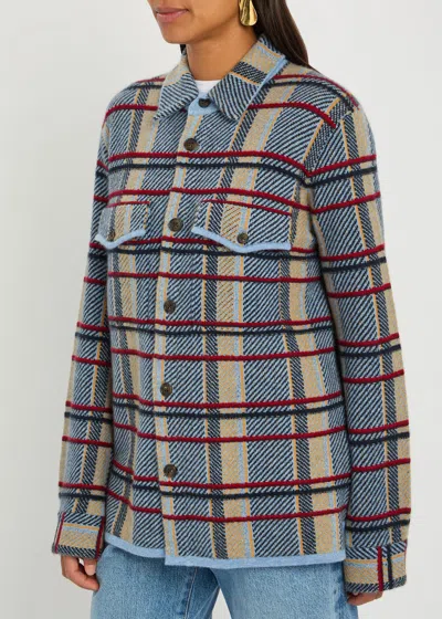 Guest In Residence Heather Blue Plaid Cashmere Work Shirt Jacket In Multi