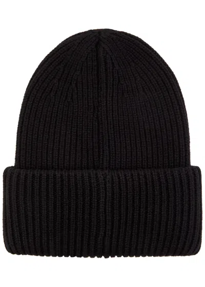 Moncler Ribbed Beanie With Folded Cuff And Embroidered Logo In Black