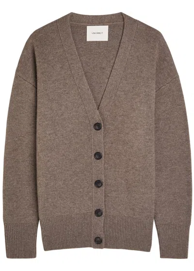 Lisa Yang Knit Cardigan Sweater With V-neckline And Button-down Front In Brown