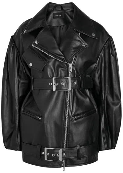 Simone Rocha Puff-sleeved Multi-strapped Leather Motorcycle Jacket In Black