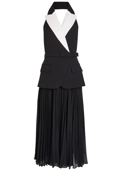 Rebecca Vallance Womens Black And White Emma Pleated Stretch-woven Midi Dress