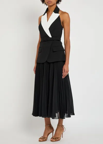 Rebecca Vallance Womens Black And White Emma Pleated Stretch-woven Midi Dress