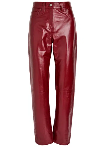 Khaite Womens Garnet Callum Straight-leg Leather Trousers In Red