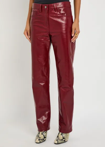 Khaite Womens Garnet Callum Straight-leg Leather Trousers In Red
