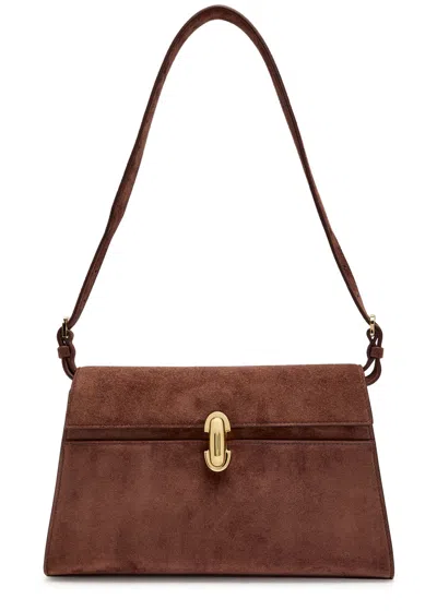 Savette Symmetry Shoulder Bag In Suede In Brown