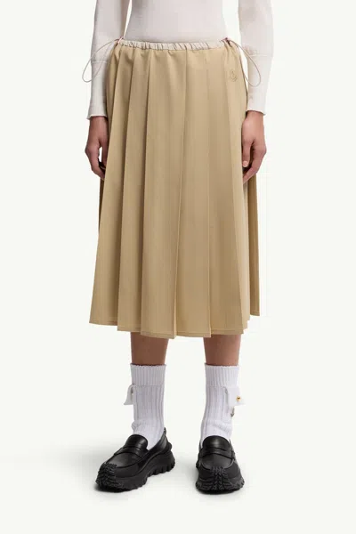 Moncler Pleated Drawstring Midi Skirt In Neutral