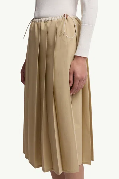 Moncler Pleated Drawstring Midi Skirt In Neutral