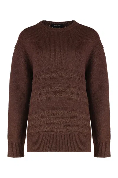 Fabiana Filippi Sweater With Round Neck In Mixed Wool In Brown
