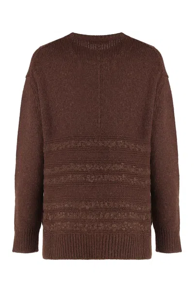 Fabiana Filippi Sweater With Round Neck In Mixed Wool In Brown