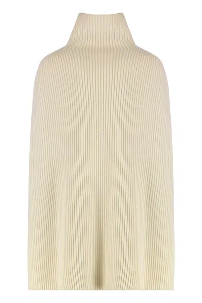 Jil Sander High-neck Ribbed Cape In Neutral