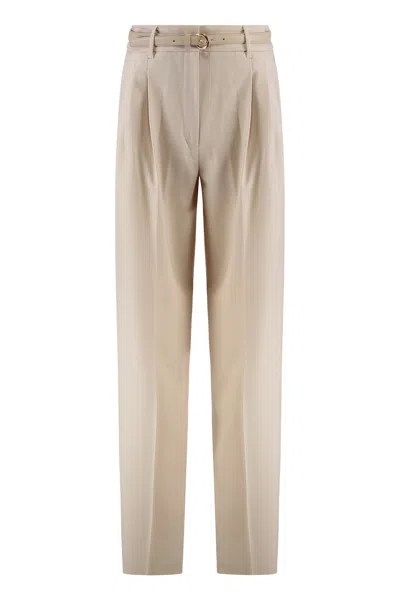 Max Mara Studio Stretch Wool Pants In Neutral