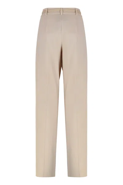 Max Mara Studio Stretch Wool Pants In Neutral