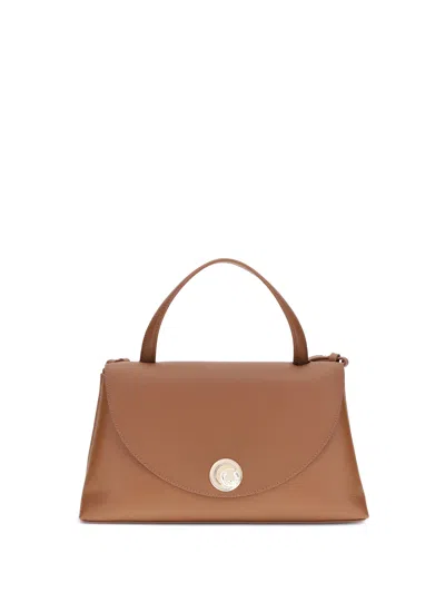 Coccinelle Curved Top Handbag With Circular Detail And Detachable Shoulder Strap In Brown
