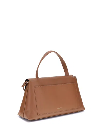 Coccinelle Curved Top Handbag With Circular Detail And Detachable Shoulder Strap In Brown