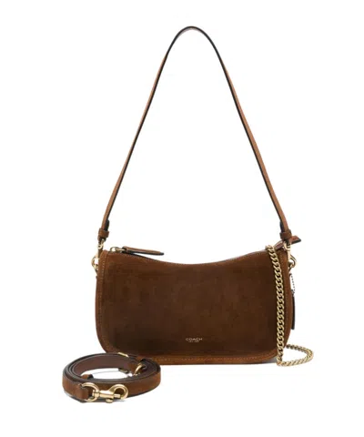 Coach Suede Shoulder Bag Chain Detail In Brown