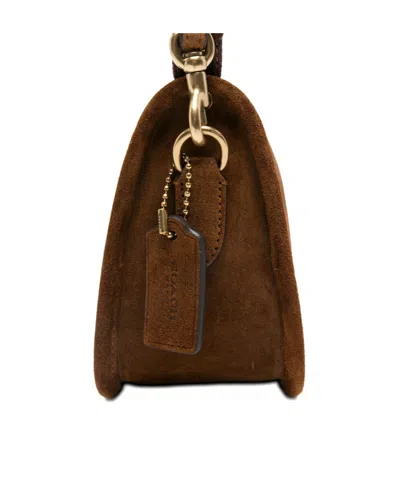 Coach Suede Shoulder Bag Chain Detail In Brown