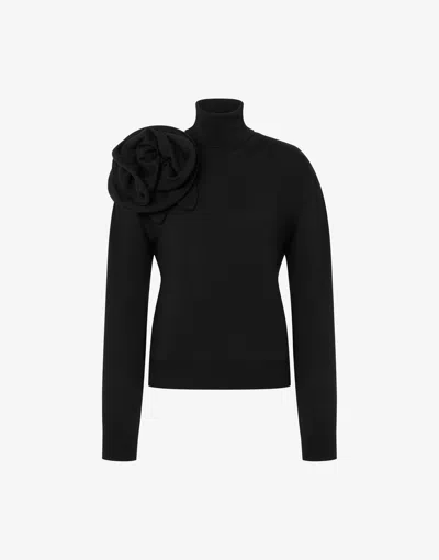 Moschino Black Turtleneck Sweater With Flower Detail In Black