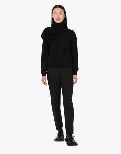 Moschino Black Turtleneck Sweater With Flower Detail In Black