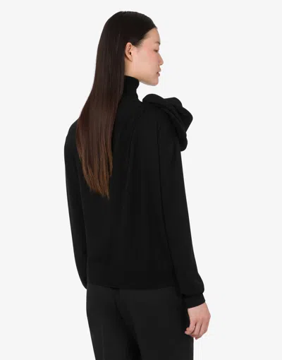 Moschino Black Turtleneck Sweater With Flower Detail In Black