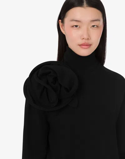 Moschino Black Turtleneck Sweater With Flower Detail In Black