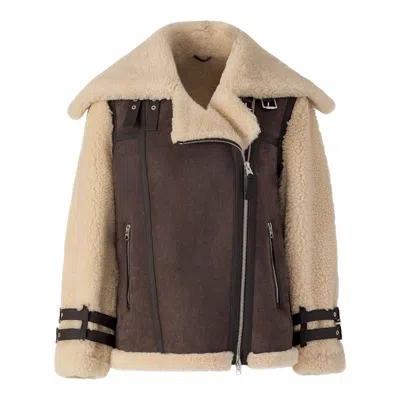 Mackage Rhoslyn Oversize Genuine Shearling Moto Jacket In Brown