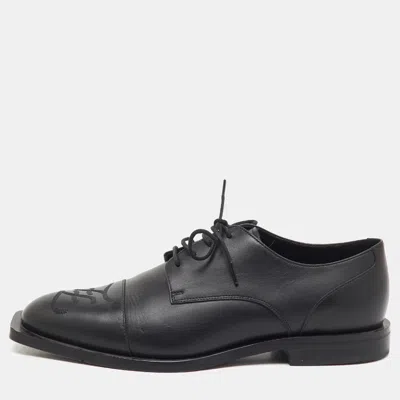 Pre-owned Fendi Black Leather Ff Karligraphy Lace Up Derby Size 41