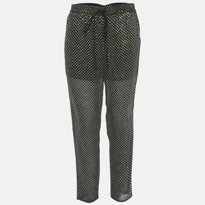 Pre-owned Red Valentino Black Sheer Silk Sequin Drawstring Pants M