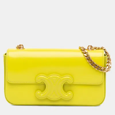 Pre-owned Celine Yellow Calfskin Cuir Triomphe Chain Shoulder Bag