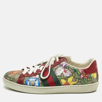 Pre-owned Gucci Multicolor Canvas And Leather Ace Low Top Sneakers Size 36.5