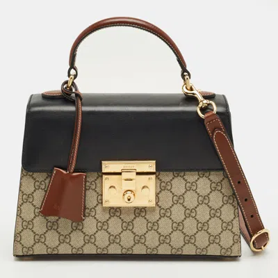 Pre-owned Gucci Tricolor Gg Supreme Canvas And Leather Small Padlock Top Handle Bag In Multi