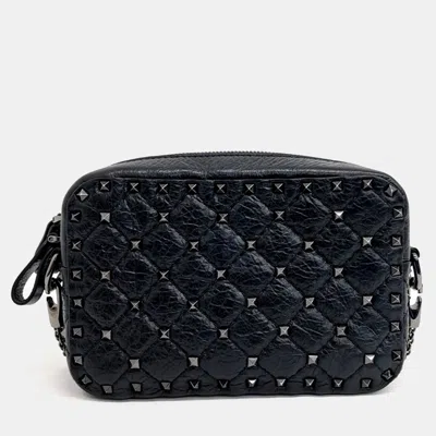 Pre-owned Valentino Garavani Black Leather Rockstud Crossbody Bag