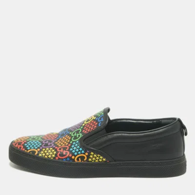 Pre-owned Gucci Multicolor Gg Coated Canvas And Leather Slip On Sneakers Size 45 In Black
