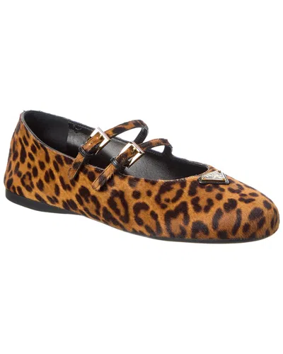 Prada Printed Leather Ballet Flats In Brown