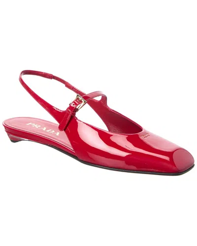 Prada Mary Jane Patent Pointy-toe Slingback Ballerina Flat In Burgundy