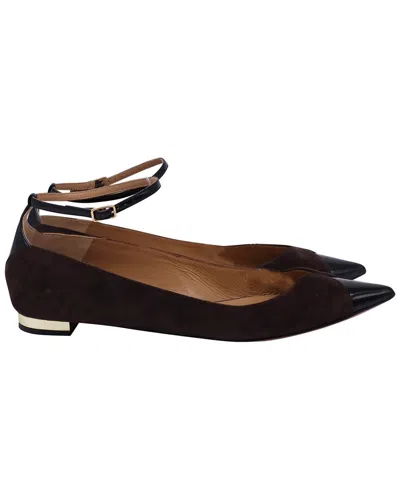 Aquazzura Pinot Two-tone Patent Leather-trimmed Suede Ballet Flats In Brown