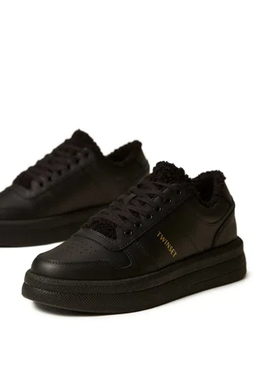 Twinset Lace-up Sneakers In Brown