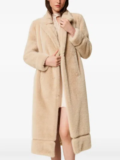 Twinset Double-breasted Faux-fur Coat In Neutral